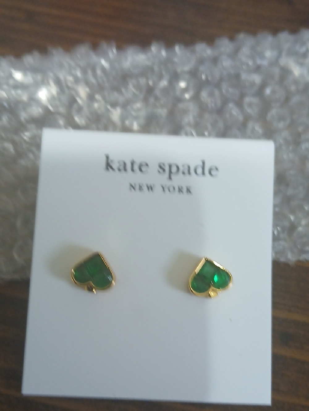 kate spade gold-tone green heart stud earrings